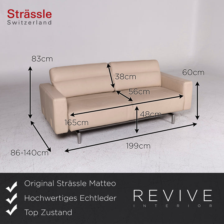 Strässle Matteo leather sofa cream two-seater couch relax function #9446