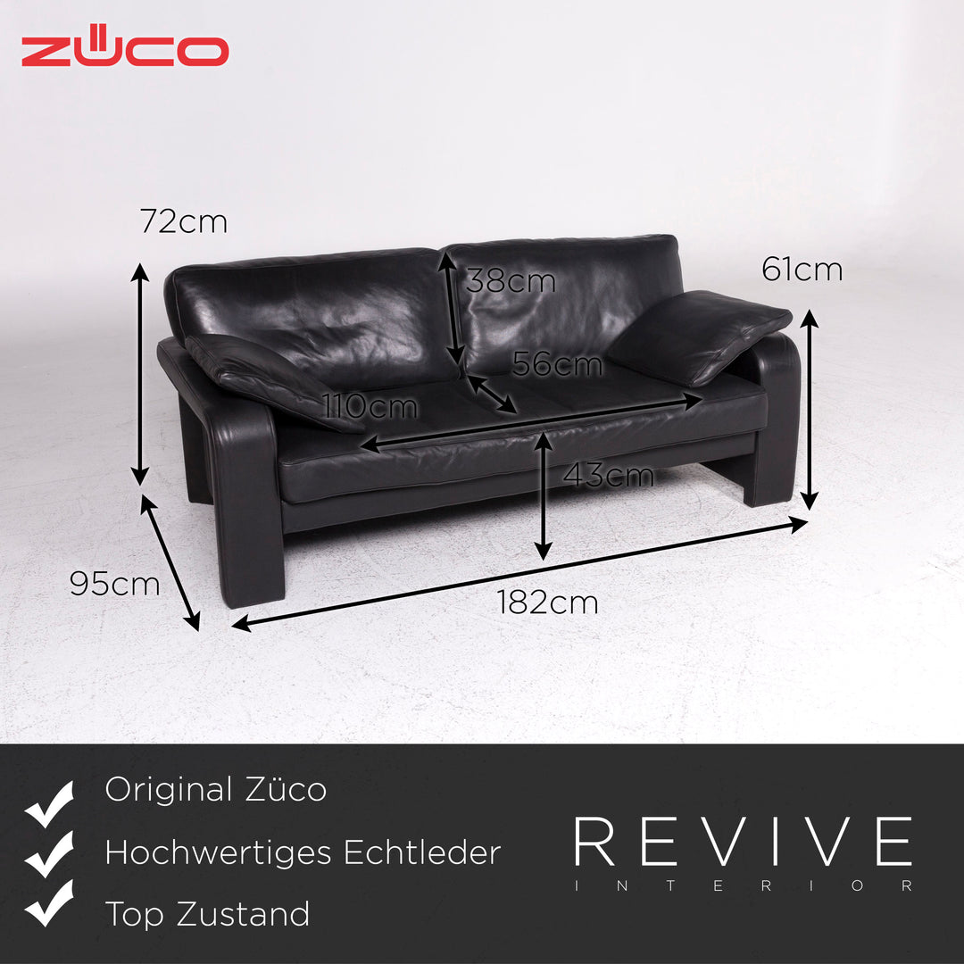 Züco leather sofa black two-seater couch #9437