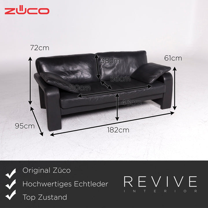 Züco leather sofa black two-seater couch #9437