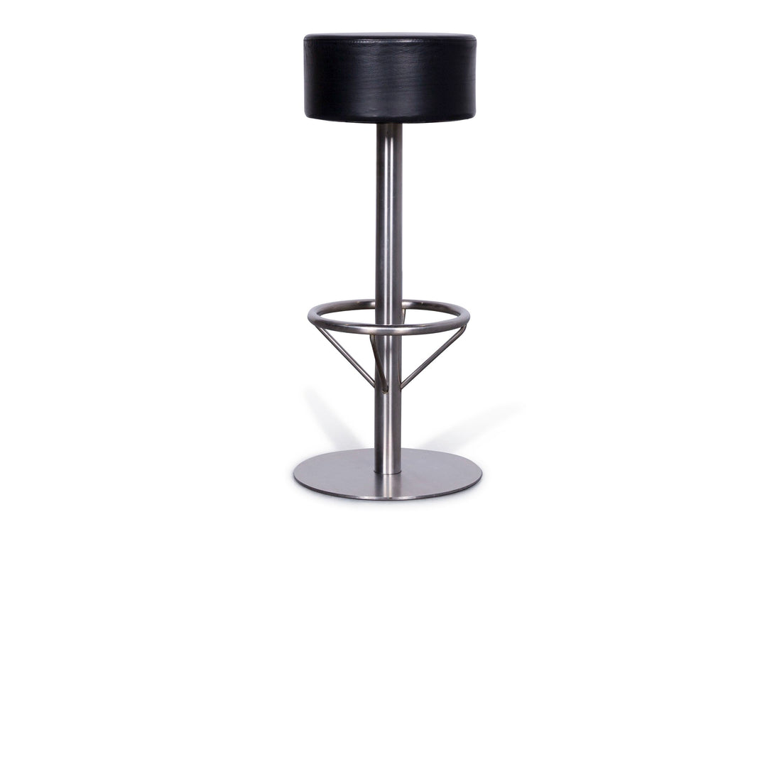 Zeus Noto Leather Bar Stool Black Real Leather Modern SWISS Air Lounge Zurich #3662