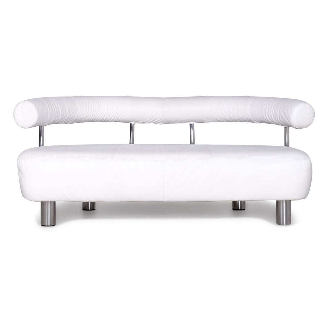 Designer Leder Sofa Weiß Echtleder Zweisitzer Couch #7244