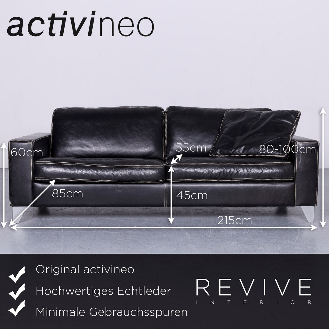 activineo Designer Leder Sofa Schwarz Echtleder Dreisitzer Couch #6363