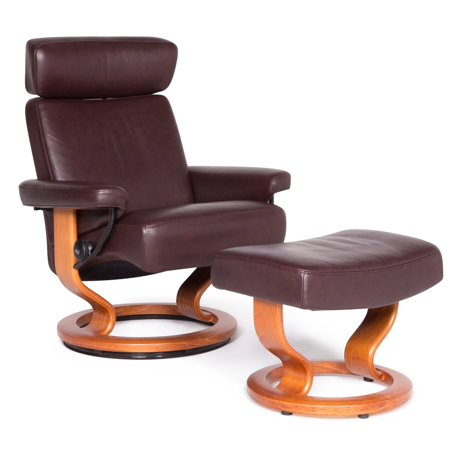 Stressless M designer leather armchair with stool brown genuine leather chair relax function #8648