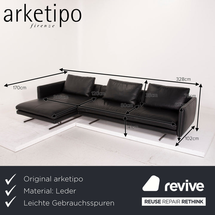 Arketipo Moss Leather Sofa Black Corner Sofa #15025
