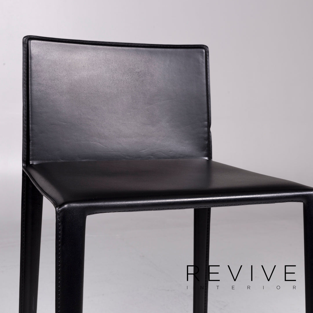 Arper Norma leather bar stool set bistro 4x armchair black modern genuine leather SWISS Air Lounge Zurich #10665