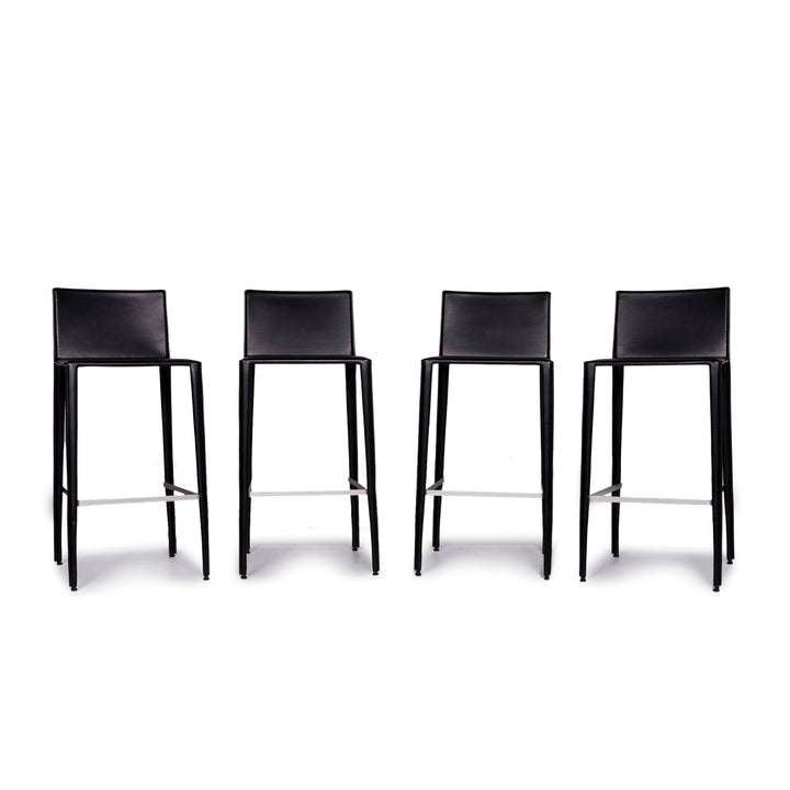 Arper Norma leather bar stool set bistro 4x armchair black modern genuine leather SWISS Air Lounge Zurich #10665