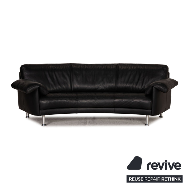 Artanova leather sofa set black 2x three-seater couch