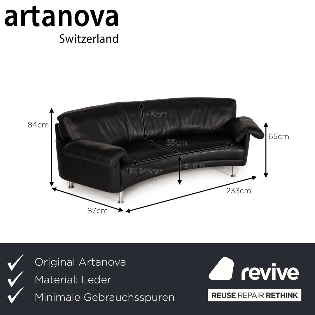 Artanova Leder Sofa Schwarz Dreisitzer Couch