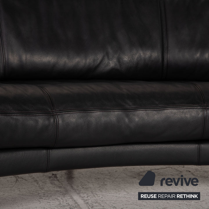 Artanova Leather Sofa Black Three Seater Couch