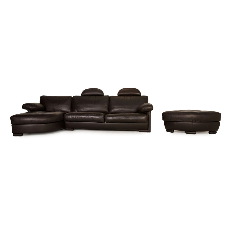 Artanova Medea Leder Sofa Garnitur Dunkelbraun Ecksofa Hocker