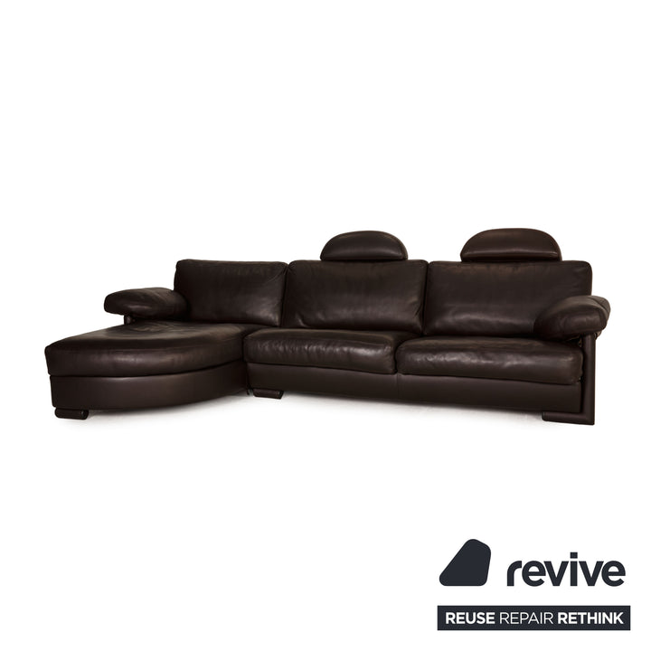 Artanova Medea Leder Sofa Garnitur Dunkelbraun Ecksofa Hocker