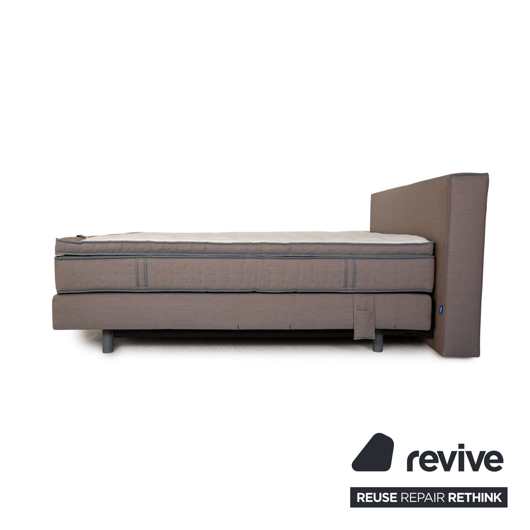 Lit à sommier tapissier Auping Kiruna 200x220 tissu gris bleu lit double avec support pour tablette