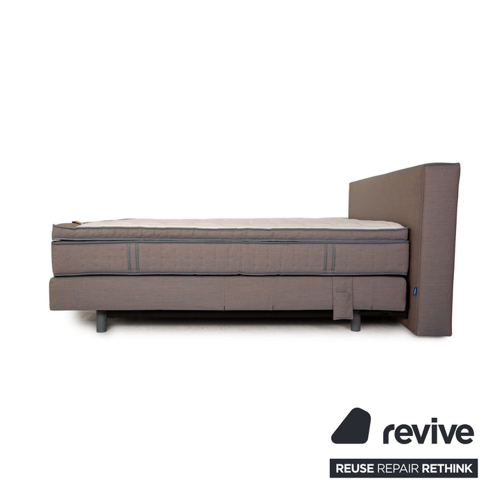 Lit à sommier tapissier Auping Kiruna 200x220 tissu gris bleu lit double avec support pour tablette