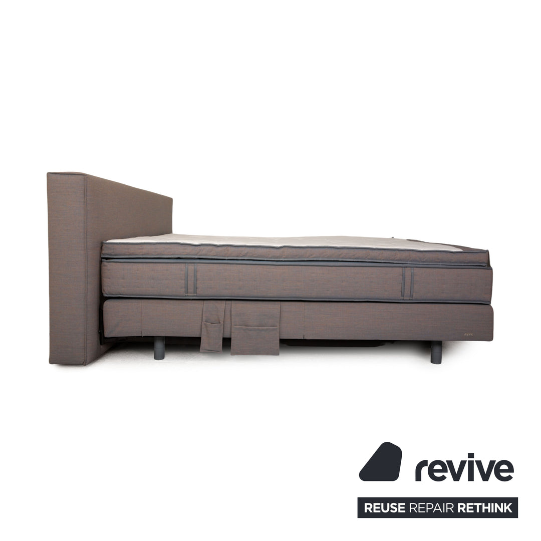 Lit à sommier tapissier Auping Kiruna 200x220 tissu gris bleu lit double avec support pour tablette