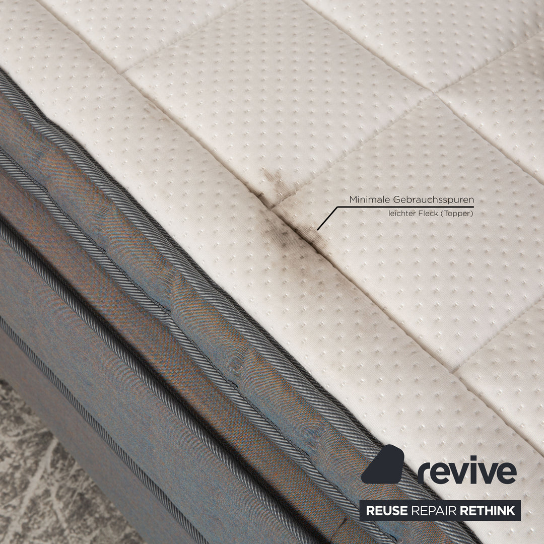 Lit à sommier tapissier Auping Kiruna 200x220 tissu gris bleu lit double avec support pour tablette