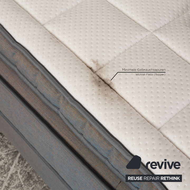 Lit à sommier tapissier Auping Kiruna 200x220 tissu gris bleu lit double avec support pour tablette