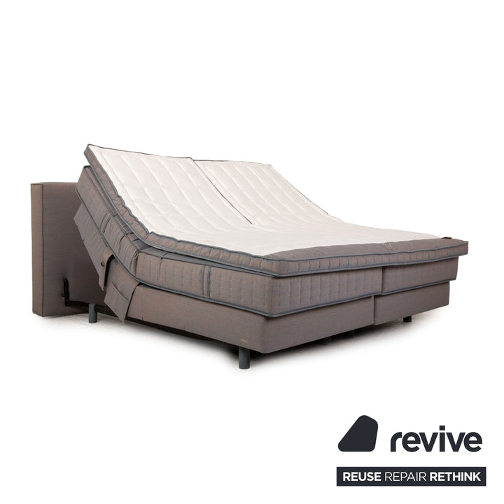 Lit à sommier tapissier Auping Kiruna 200x220 tissu gris bleu lit double avec support pour tablette