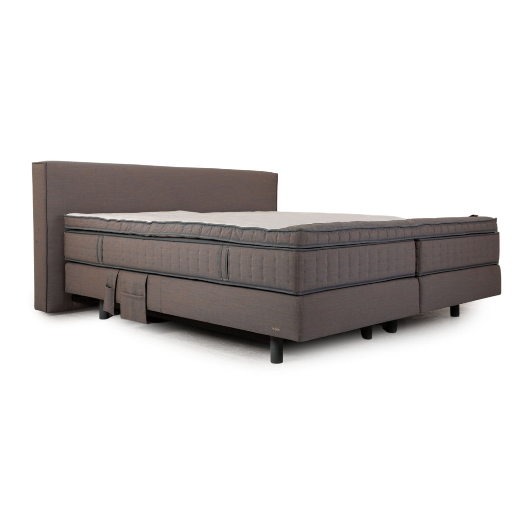 Lit à sommier tapissier Auping Kiruna 200x220 tissu gris bleu lit double avec support pour tablette