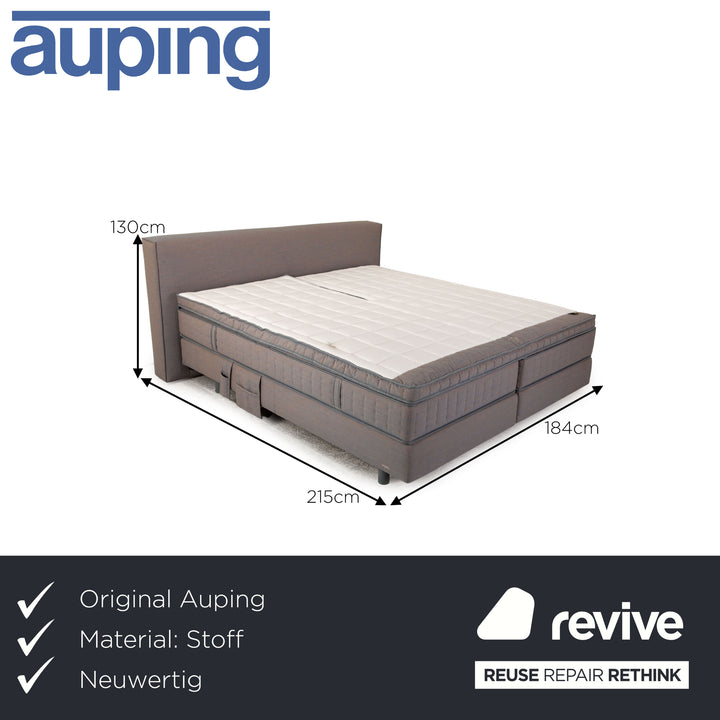 Lit à sommier tapissier Auping Kiruna 200x220 tissu gris bleu lit double avec support pour tablette