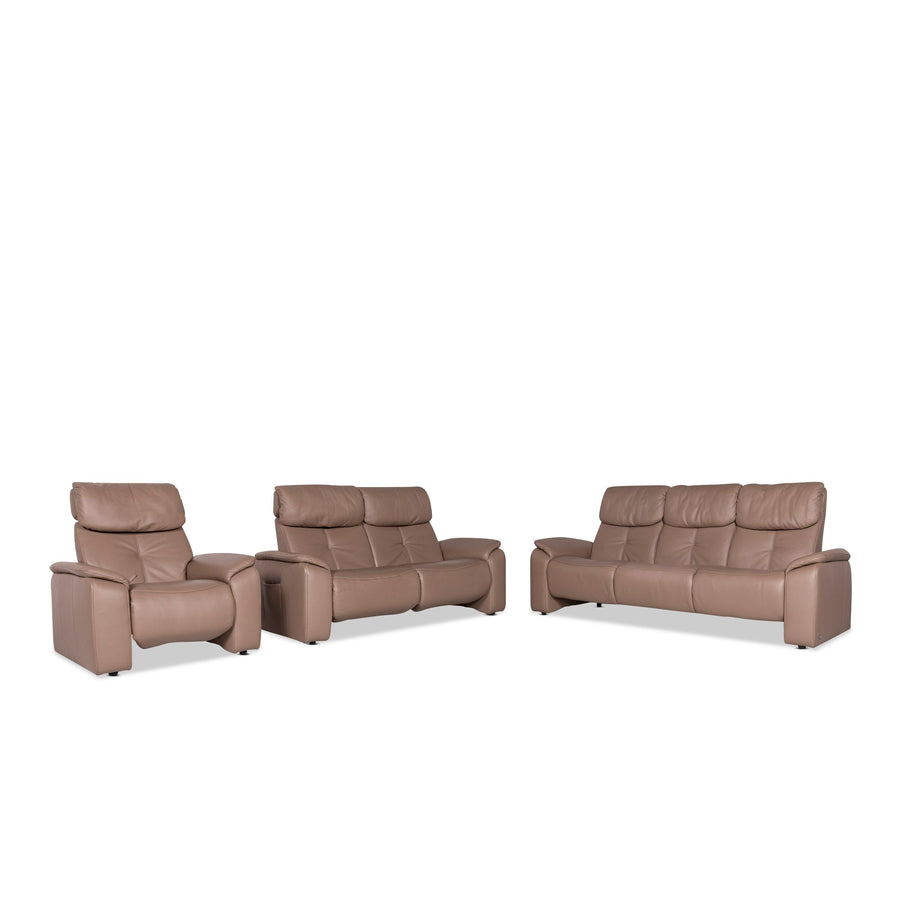 Himolla designer leather sofa set beige 1x three-seater 1x two-seater 1x armchair #9960