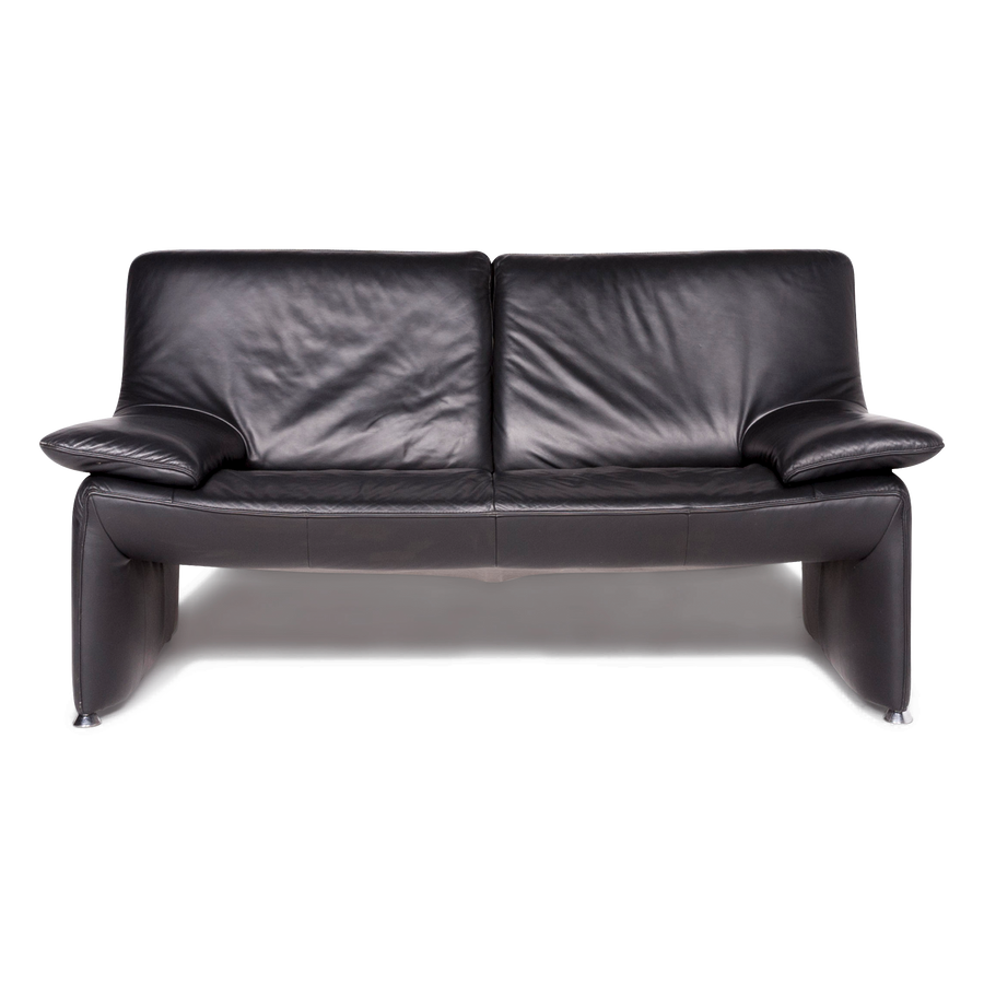 Laauser Flair Designer Leder Sofa Schwarz Echtleder Zweisitzer Couch #8744