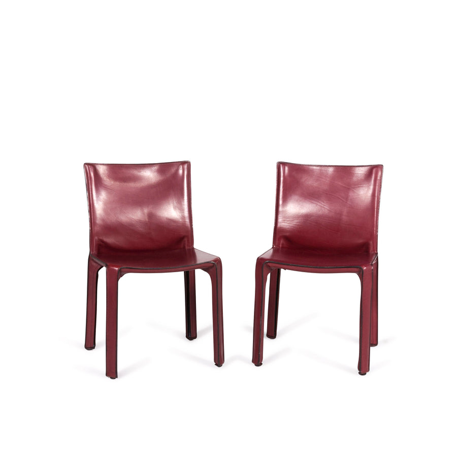 Cassina Cab 412 designer leather armchair set red 2x armchair #9192