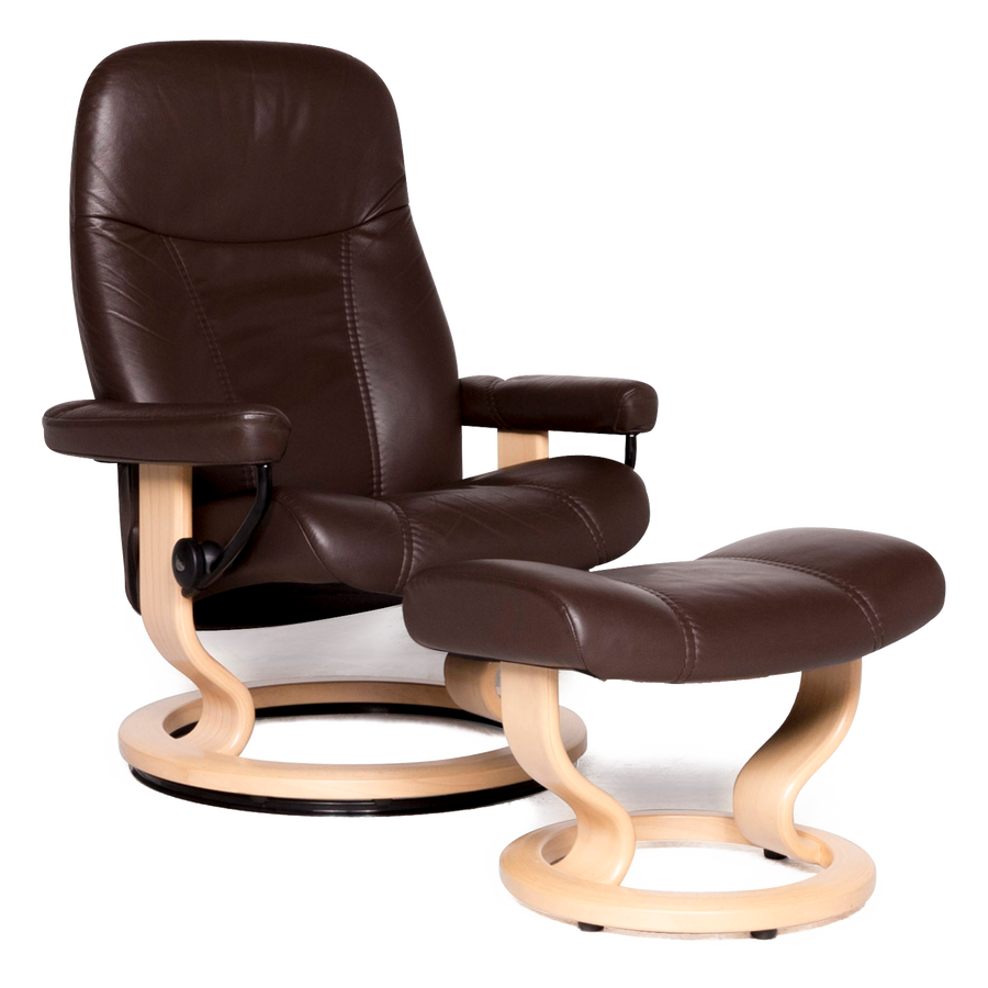 Stressless Consul M designer leather armchair with stool brown genuine leather chair relax function #8574