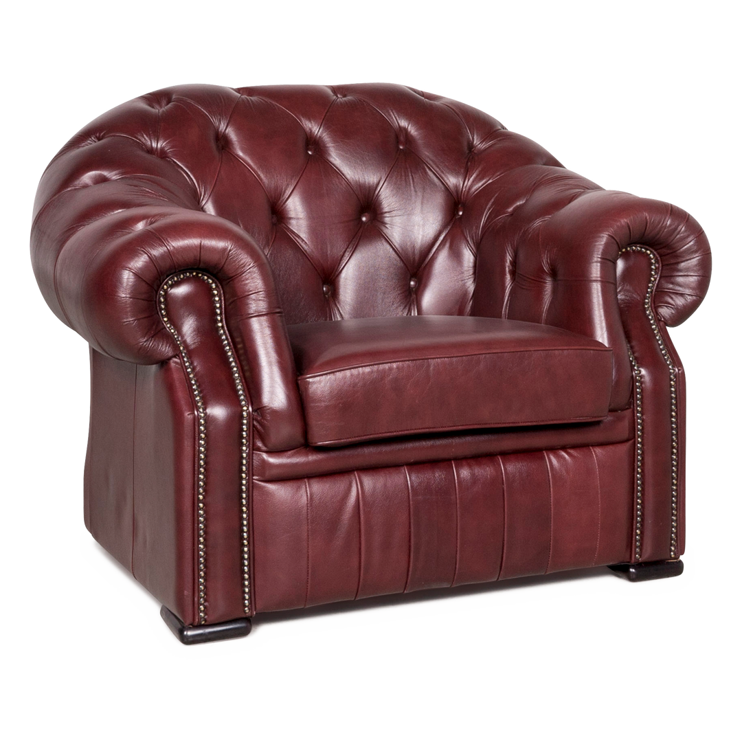 Chesterfield Leder Sessel Rot Echtleder Stuhl Vintage Retro #7926