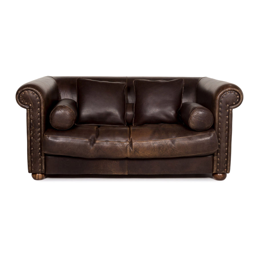 Baxter Alfred Leather Sofa Dark Brown Brown Two Seater Couch Retro #13339