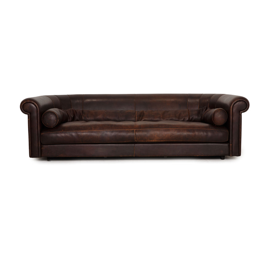 Baxter Alfred Leather Four Seater Dark Brown Sofa Couch Antique Colonia