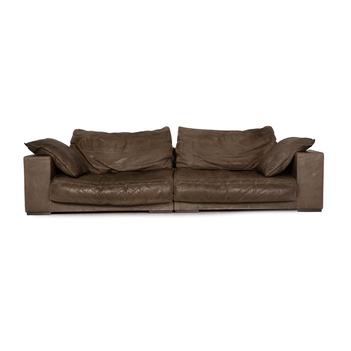 Baxter Budapest Leder Olivgrün Grau Viersitzer Sofa Couch Old Shabby