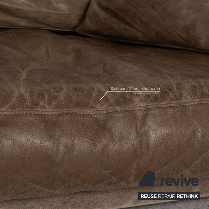 Baxter Budapest Leder Olivgrün Grau Viersitzer Sofa Couch Old Shabby