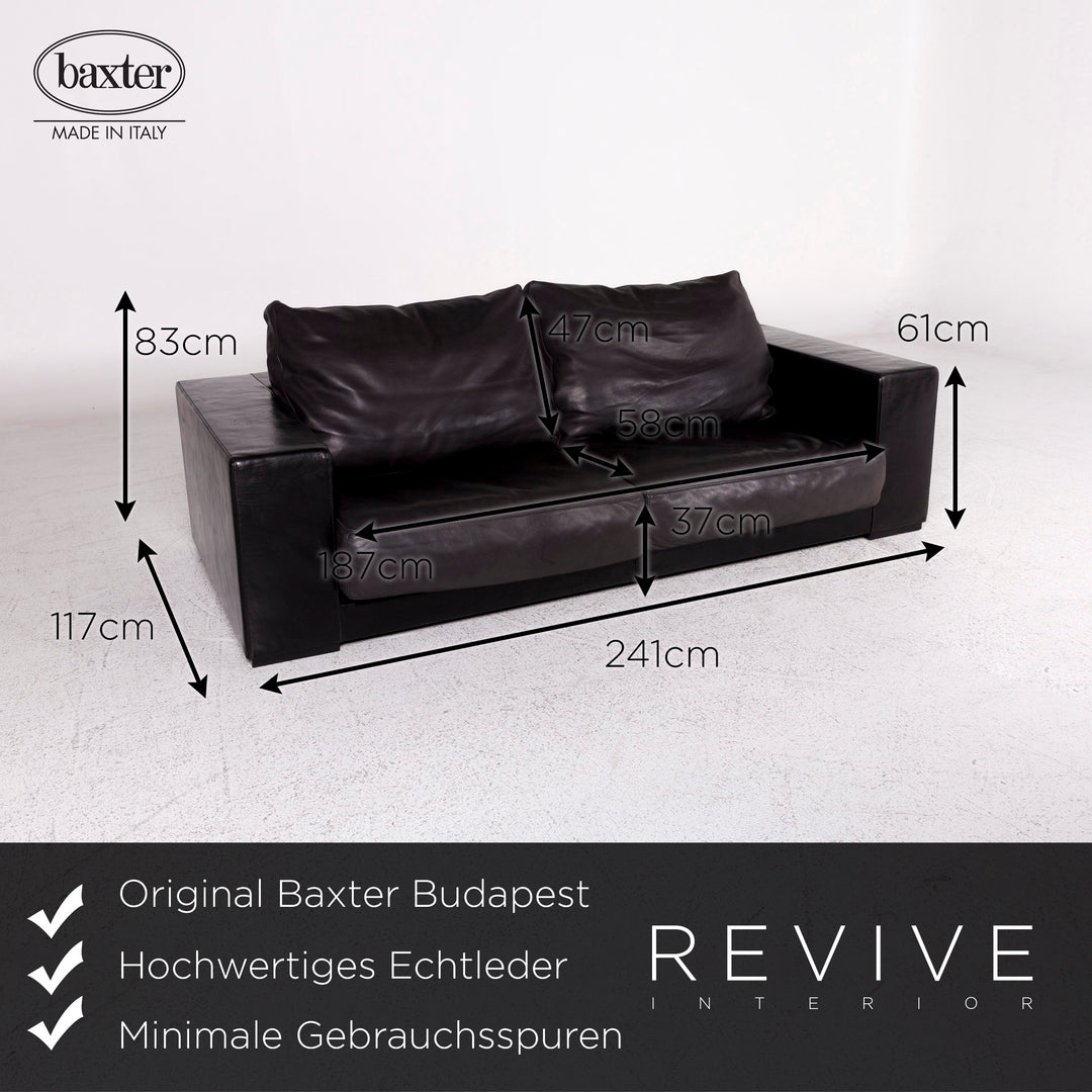 Baxter Budapest Leder Sofa Schwarz Dreisitzer Couch #10244