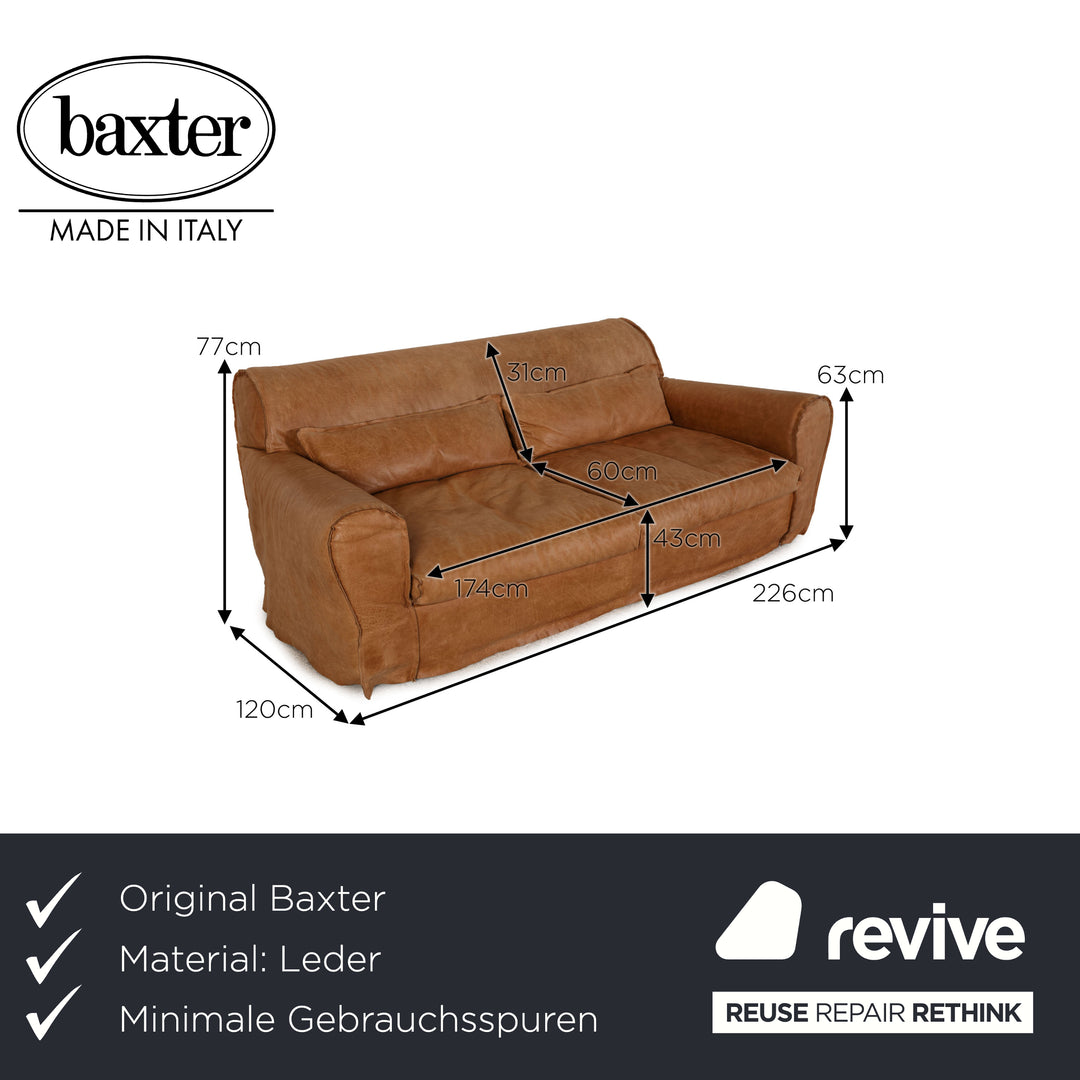 Baxter Housse Old Shabby Leather Brown Sofa Couch