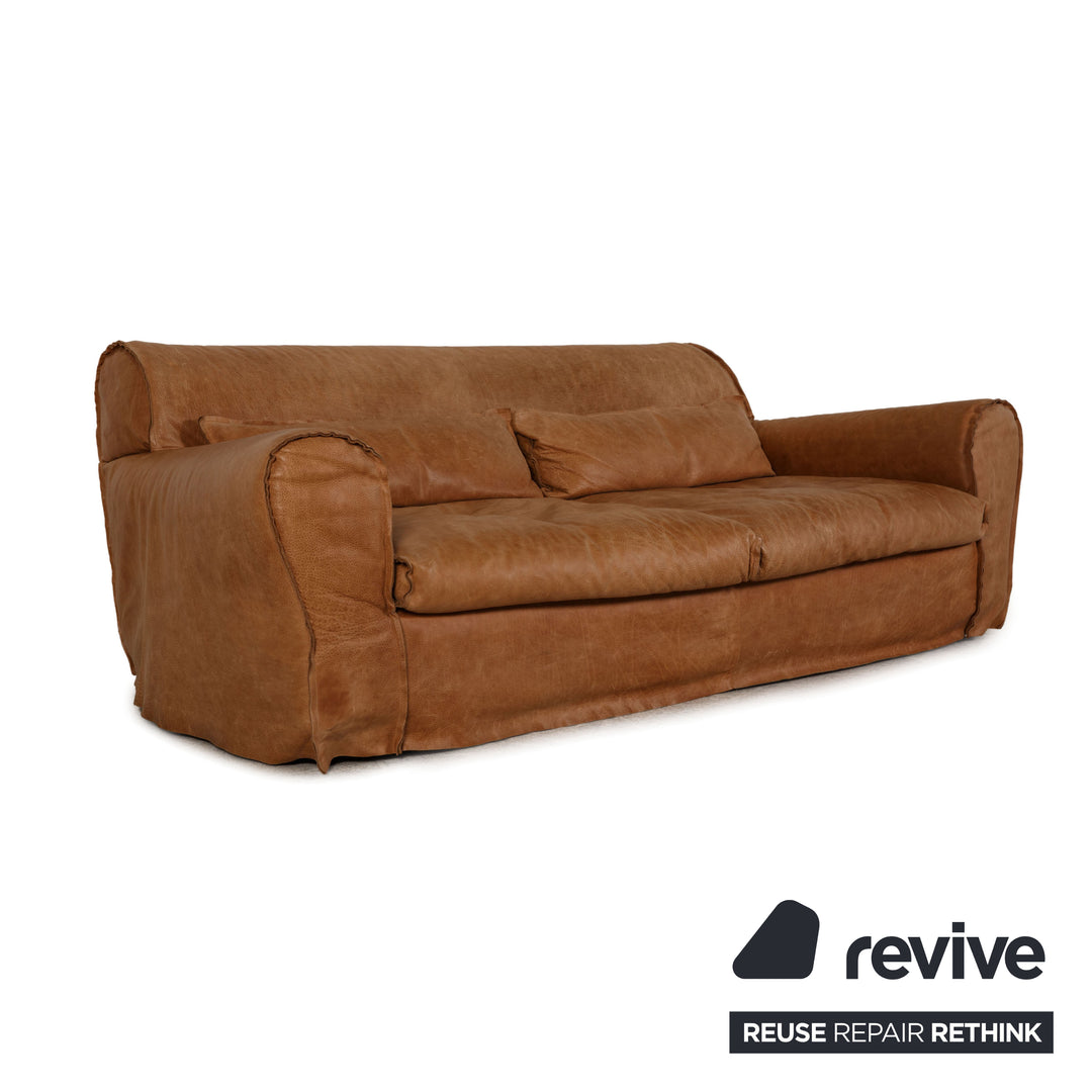 Baxter Housse Old Shabby Leather Brown Sofa Couch
