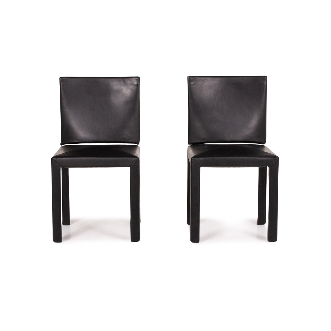 B&amp;B Italia Arcadia ensemble de chaises en cuir noir 2x fauteuils #15031