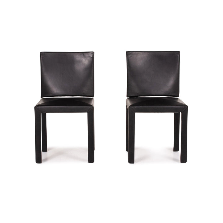 B&amp;B Italia Arcadia ensemble de chaises en cuir noir 2x fauteuils #15031
