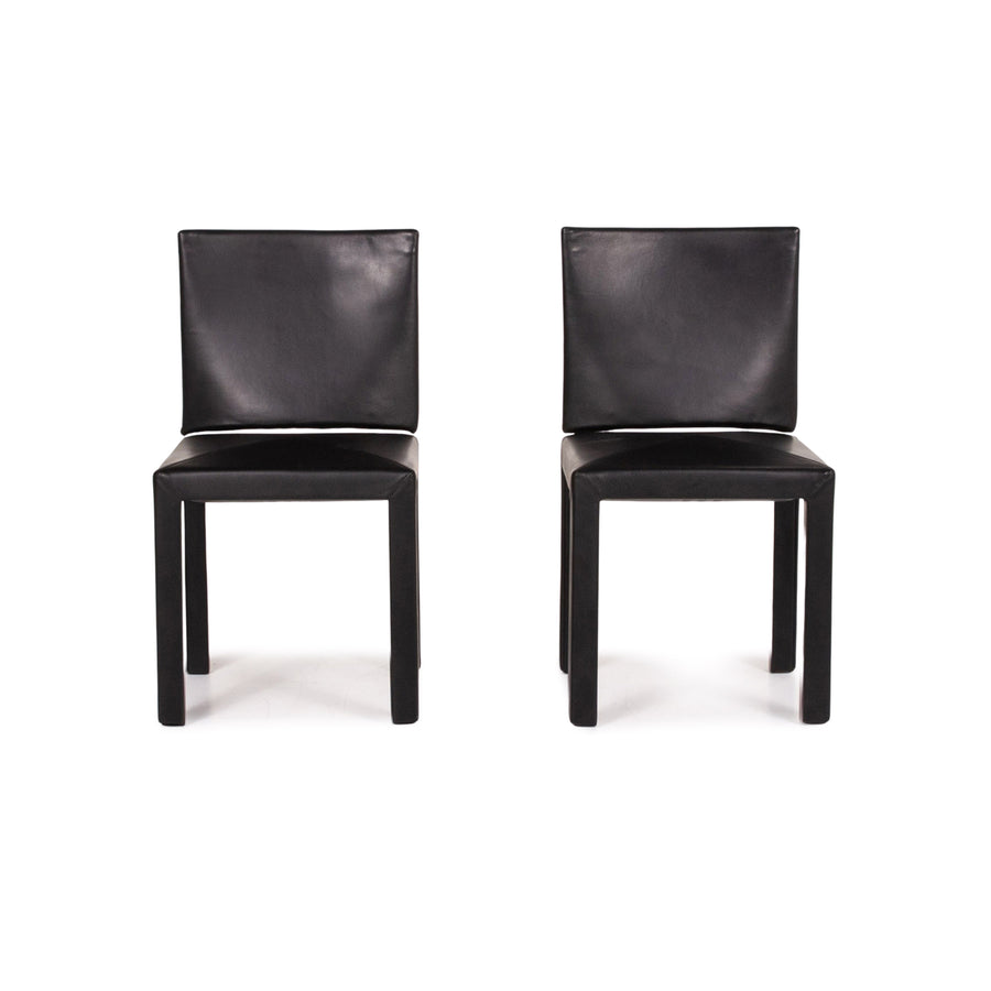 B&amp;B Italia Arcadia ensemble de chaises en cuir noir 2x fauteuils #15031