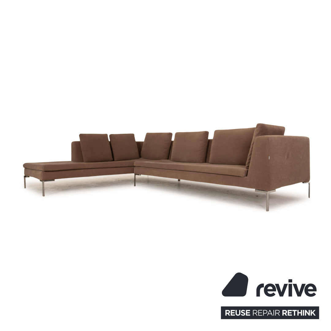 B&B Italia Charles Stoff Ecksofa Braun Sofa Couch Recamiere links