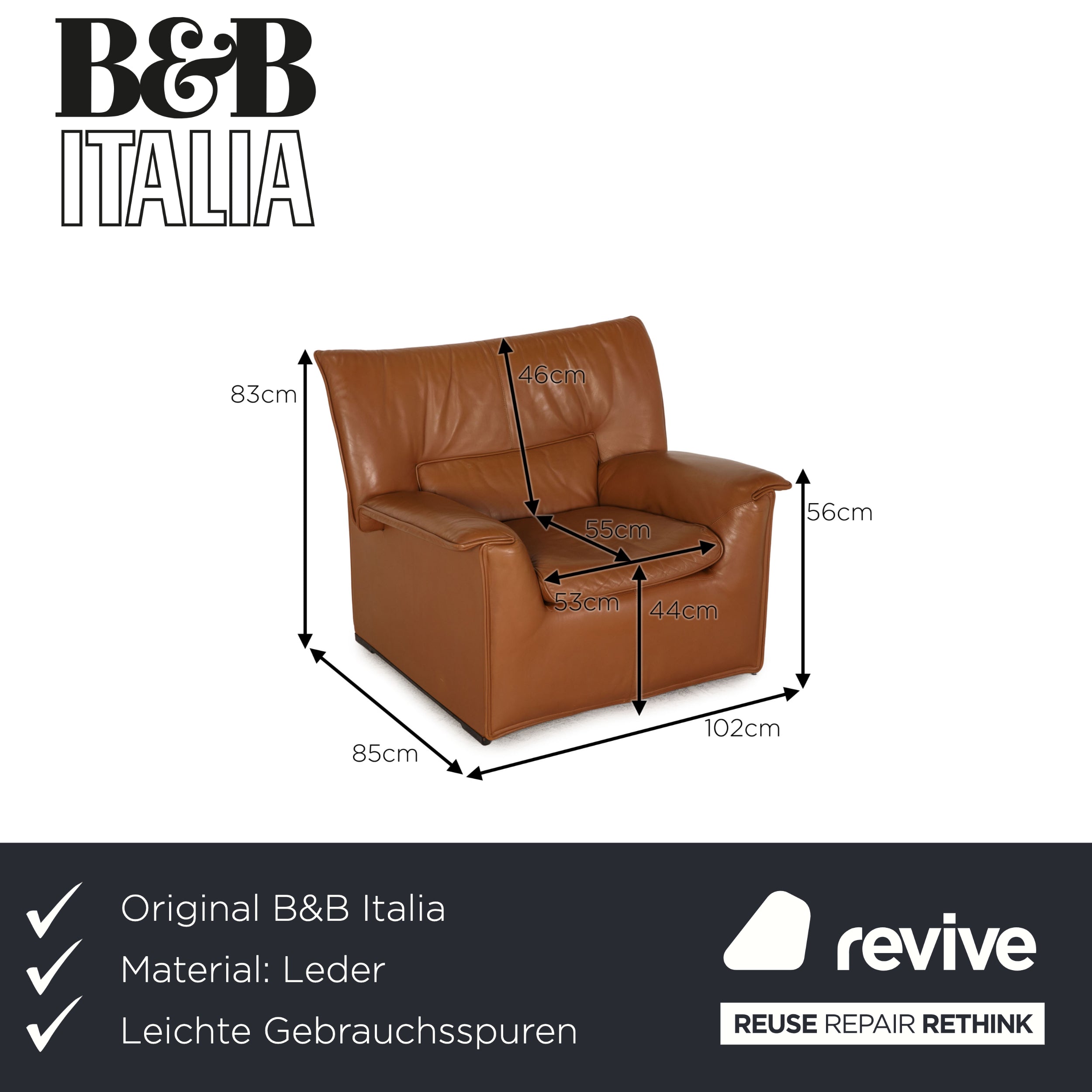 B&B Italia Sessel Lauriana Braun Leder - 2. Hand - Revive.de