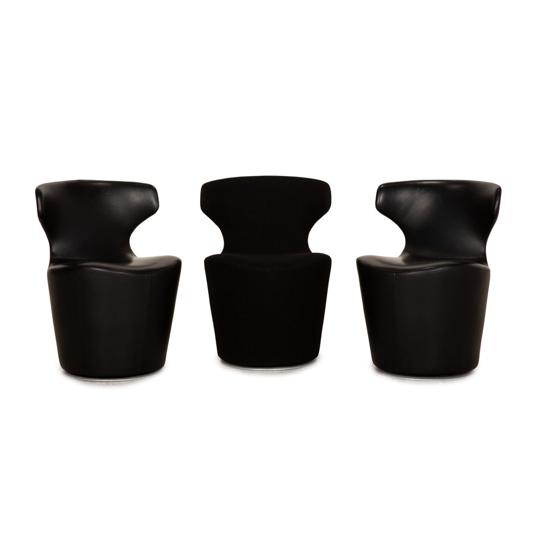 B&amp;B Italia Mini Papilio Ensemble de Fauteuils en Cuir Noir Fonction Fonction Pivotante