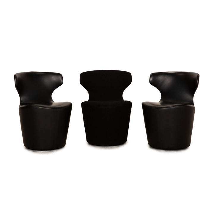 B&amp;B Italia Mini Papilio Ensemble de Fauteuils en Cuir Noir Fonction Fonction Pivotante