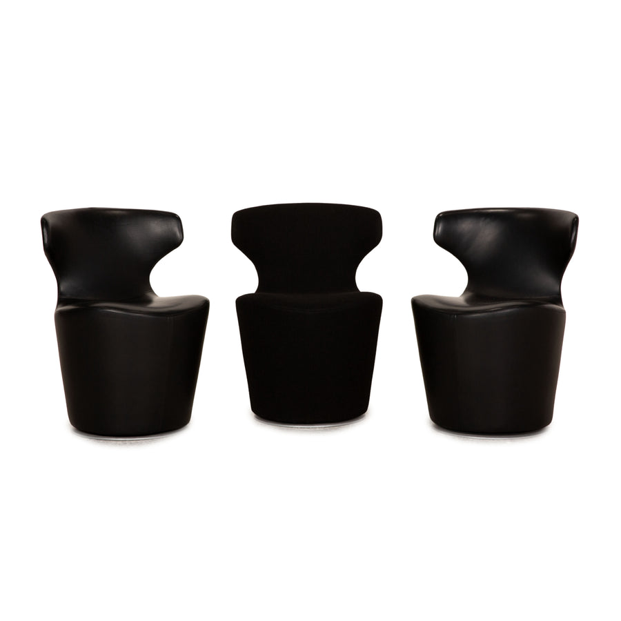 B&amp;B Italia Mini Papilio Ensemble de Fauteuils en Cuir Noir Fonction Fonction Pivotante