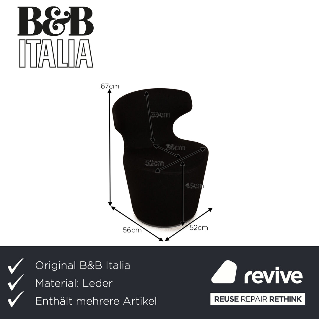 B&amp;B Italia Mini Papilio Ensemble de Fauteuils en Cuir Noir Fonction Fonction Pivotante