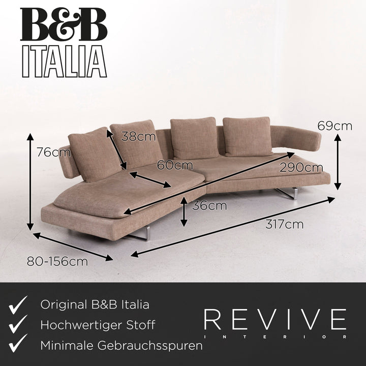 B&amp;B Italia Fabric Corner Sofa Brown Three Seater Sofa Couch #12546