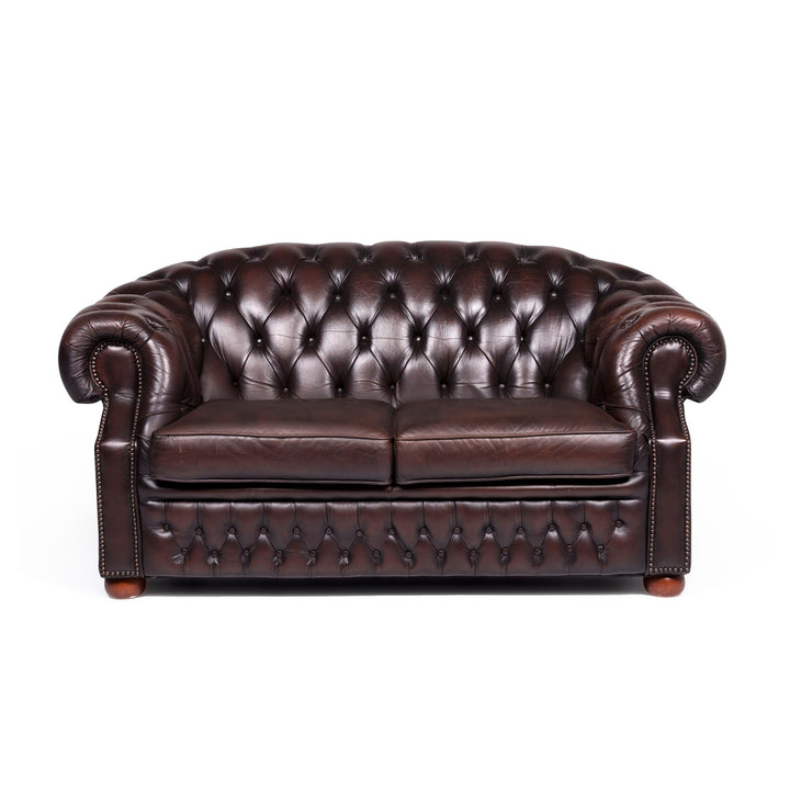 Centurion Chesterfield Leather Sofa Brown Two Seater Couch Retro #9122