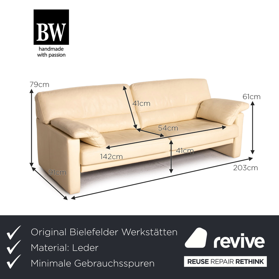 Bielefelder Werkstätten Leder Sofa Creme Dreisitzer Couch