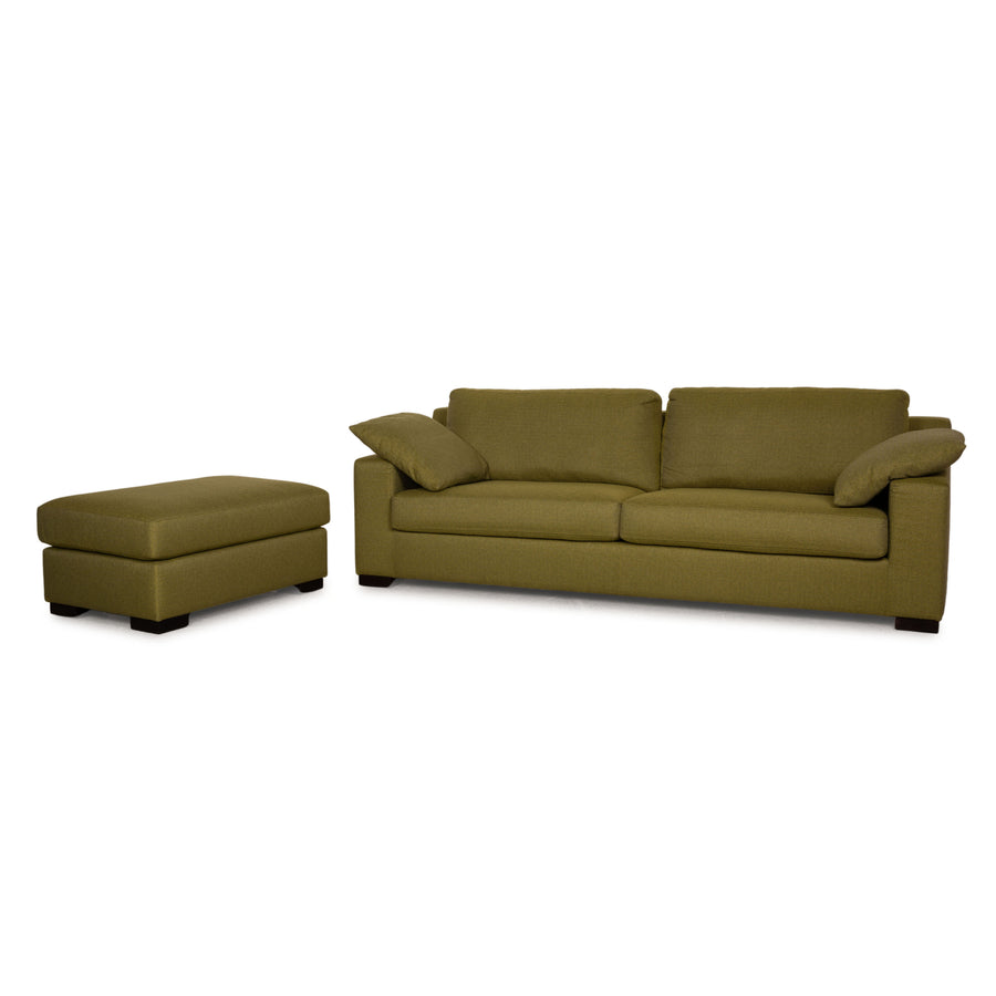 Bielefelder Werkstätten Stoff Sofa Garnitur Olivgrün Dreisitzer Hocker