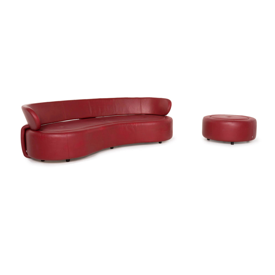 BoConcept Alpha Leder Sofa Garnitur Rot Zweisitzer Hocker #13148