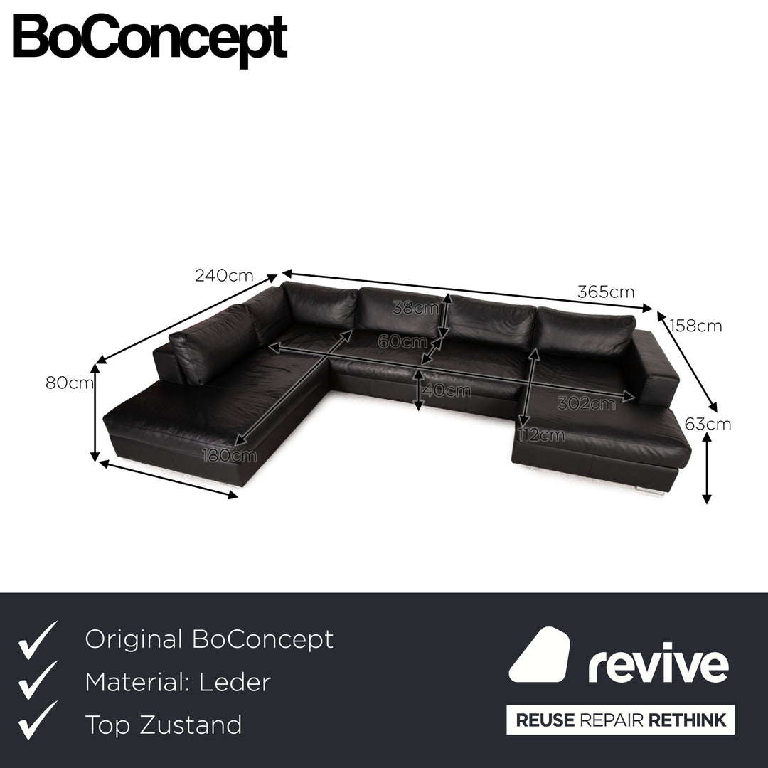 BoConcept Cenova leather corner sofa black sofa couch incl. footstool